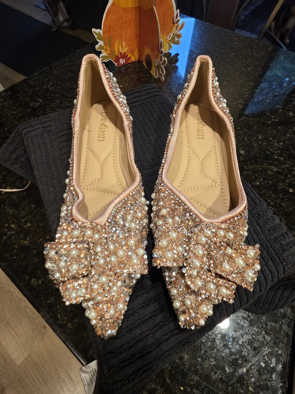 Embellished Pearl Pink Pointed Toe Flats by